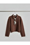 Polo Collar Scarf Brown Sweater - 2