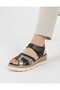 Inside and Outside Genuine Leather Padded Sole Black Women's Velcro Sandals - 2