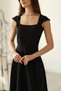 Women's Black Strapless Long Flared Skirt with Square Neckline, Evening Gown/Event Dress - 5