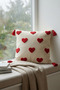Red Heart Patterned Punch Cushion Cover 42X42 cm - Embossed Textured Pillow with Tassels - 6