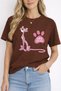 Pink Paw Print Printed Cotton Relaxed Fit Round Neck Unisex T-Shirt