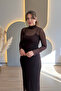 Elegant Brown Tulle Dress with High Collar Lining - 7