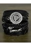Valknut and Axe Design Real Leather Bracelet 5 Pieces Black Genuine Leather Bracelet Men's Bracelet - 2