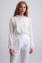 Women's White Scallop Embroidered Lace Garnished High Collar Cotton Pinterest Shirt Blouse - 7