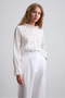 Women's White Scallop Embroidered Lace Garnished High Collar Cotton Pinterest Shirt Blouse - 6