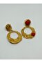 Women's Gold Plated Red Stone Handmade Dangle Earrings - 3