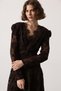 Women's Brown Lace Collar Detailed Flocked Asymmetrical Dress - 8