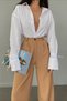 Tess Gold Milk Coffee Pleated Women's Loose 90's Super High Loose Leg Palazzo Trousers - 5