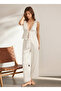 Women's satin lace detailed front tie 2-piece pajama set - 5