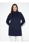 Navy Blue Mock Neck Soft Touch Women's Sweatshirt Tunic - 2