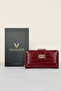 Red Leather Stylish Women's Wallet with Special Box, Crocodile Pattern Appearance, and Credit Card Slot