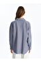 Gulis gi̇yi̇mden blue striped long sleeve oversized linen blend women's shirt - 5