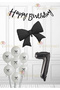 Black Ribbon Birthday Set Black Ribbon Balloon Black Number Balloon White Balloon with Black Ribbon Age 7