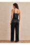Women's 2-Piece Pajama Set with Satin Collar and French Lace Details - 4