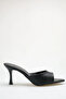 Heeled women's slippers - 7 cm thin heeled pointed toe women's slippers black - 5