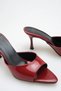 Heeled Women's Slippers - 7 cm Thin Heeled Pointed Toe Women's Slippers Burgundy Patent Leather - 3