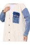 Cream-Colored Denim Decorated Knitwear, Knitted Pocketed Long Women's Buttoned Hijab Cardigan - 3
