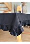 Lune Linen Dertsiz Ruffled Tablecloth Black - 4