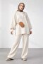 Cream Balloon Sleeve Loose-Leg Women's Knit Modest Set - 7