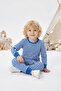 Boy's Blue Striped Cotton Pajama Set – Long Sleeve, Bottom and Top Set - 4