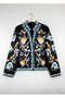 Women's Black Floral Embroidered Collarless Transitional Denim Pinterest Jacket - 3