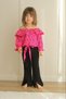 Girl's Houndstooth Pattern Blouse and Pants, Floral Appliqué 2-Piece Set - 3