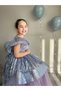 Sparkling Blue-Purple Sequined Long Maxi Train Creeping Girl's Birthday Dress + Buckle - 6