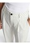 New Season from Güli̇s Gi̇yi̇m Ecru Loose Fit Striped Linen Blend Women's Pleated Trousers - 3