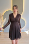 Brown Tulle Dress with Ruffles and Stones
