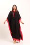 Black Red Garnished Back Floral Embroidery Tasseled Bat Sleeve Slit Oversize Long Dress - 5