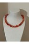 Coral Color Cube Cut Gold Detailed Natural Stone Agate Necklace - 4