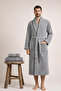 Men's Bathrobe 100% Cotton Certified 3-Piece Shawl Collar Striped Gray Bathrobe and Towel Set - 5
