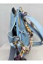 Women's Soft Leather 3-Compartment Handbag, Shoulder Bag with Scarf and Chain Accessories - 6
