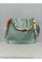 Women's Soft Leather 3-Compartment Handbag, Shoulder Bag with Scarf and Chain Accessories