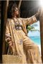 Floral Leaf Printed Oversized Kimono Caftan Elastic Waist Pants Natural Crinkled Bohemian Set - 8
