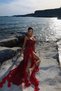 Red Paxton Sequin Long Dress with Rose Detail and Long Slit ATE-2612 - 2