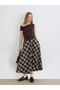 Brown Plaid A-Line Skirt with Zipper at the Waist - 2