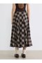 Brown Plaid A-Line Skirt with Zipper at the Waist - 5