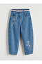 Blue balloon fit floral girl's jean pants