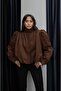 Brown Shoulder Detail Mock Neck Trench Coat