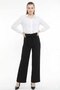 Women's Black High-Waisted Belted Palazzo Pants - Wide-Leg Fabric Trousers - 5