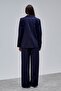 Navy Blue Palazzo Trousers Blazer Jacket Suit - 7