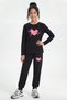 3-Piece Round Neck Sweatshirt Black Tracksuit with Print Detail 6-Piece Girls' Top and Bottom Set - 2
