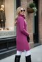 Women's Plum Fuchsia Degaje High Neck Thick Knit Italian Sleeve Slit Tunic Dress Knitwear Sweater - 3