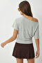 Open Shoulder Modal Blouse Lby0048 Gray Melange - 4