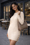 Women's Mink Knitwear Mini Dress Round Neck Hair Knit Long Sleeve Button Detail Slit Length-80/85Cm - 5