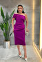 Double Fabric Single Sleeve Pencil Dress - Fuchsia - 2