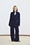 Polo Collar Slim Knitwear Tunic Trousers Set Navy Blue