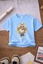 Princess and Toy and Ribbon Printed 3-Pack Navy Blue-White-Blue Girls' T-Shirt - 3