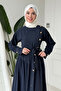 Penta Cupra Tansel Fabric Belted Hijab Dress - Navy Blue - 2